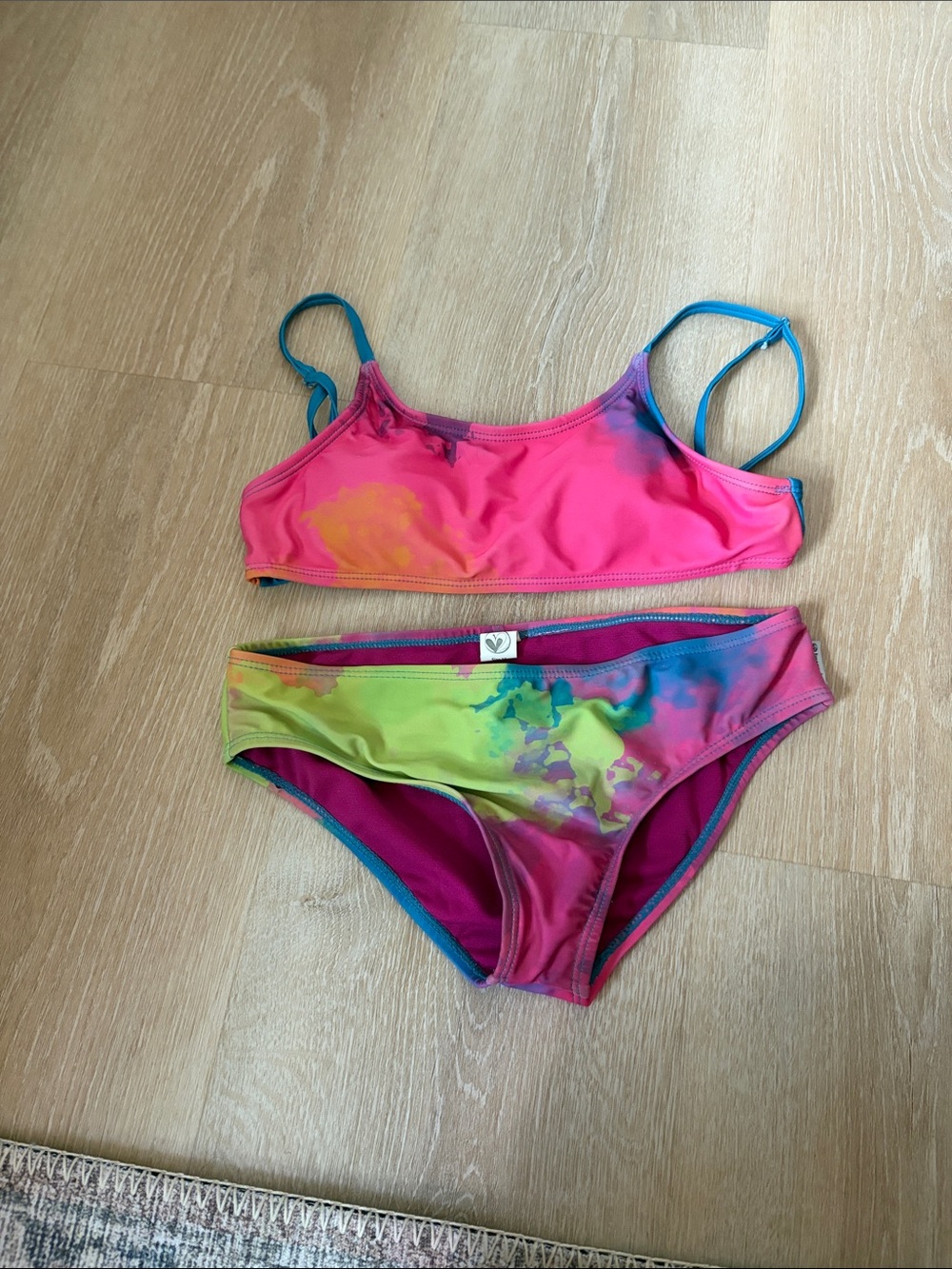 Girls Neon Pink & Multicolor Tie-Dye Swim Bikini Set